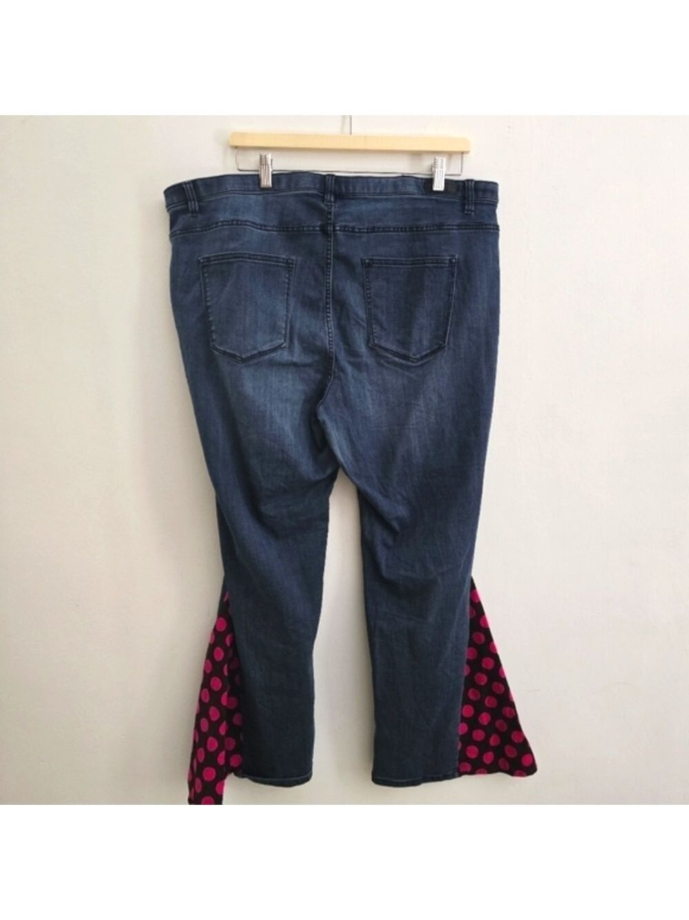 Massini Blue Denim Retro Polka Dot Patchwork Flare Jeans - Picture 13 of 16